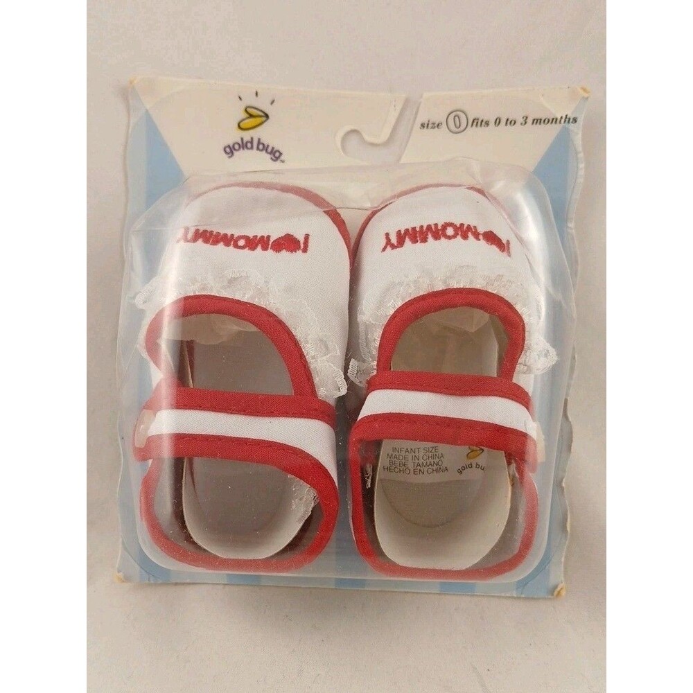 Vintage Gold Bug Baby Doll Infant Shoes I LOVE MOMMY NEW